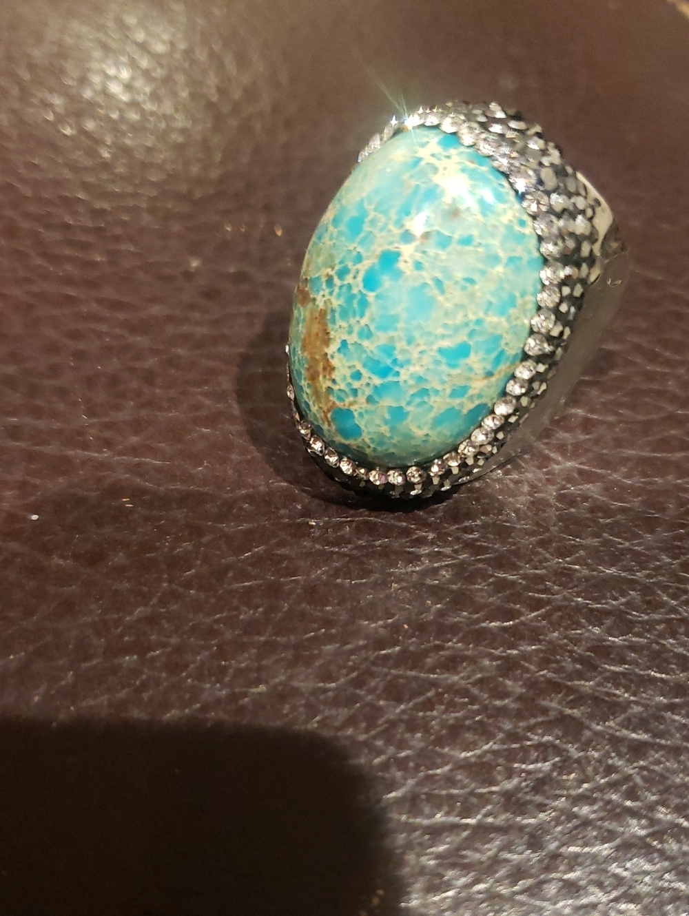 Source Unknown Turquoise Oval Ring with Crystal Halo - Blue